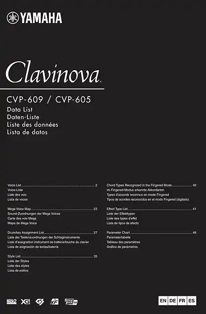 yamaha雅马哈CVP-609_605 Data List
